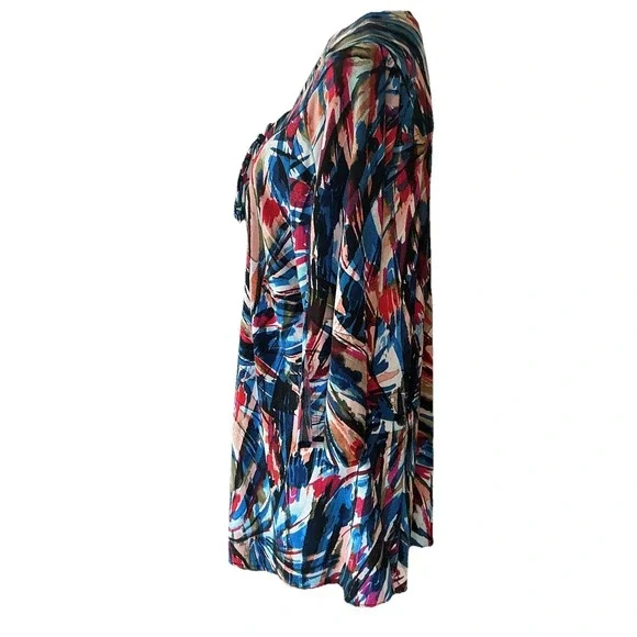 Women's 3/4 Sleeve Colorful Dress Zipper Front Open Flared Sleeves Artsy 22/24 - Picture 3 of 10